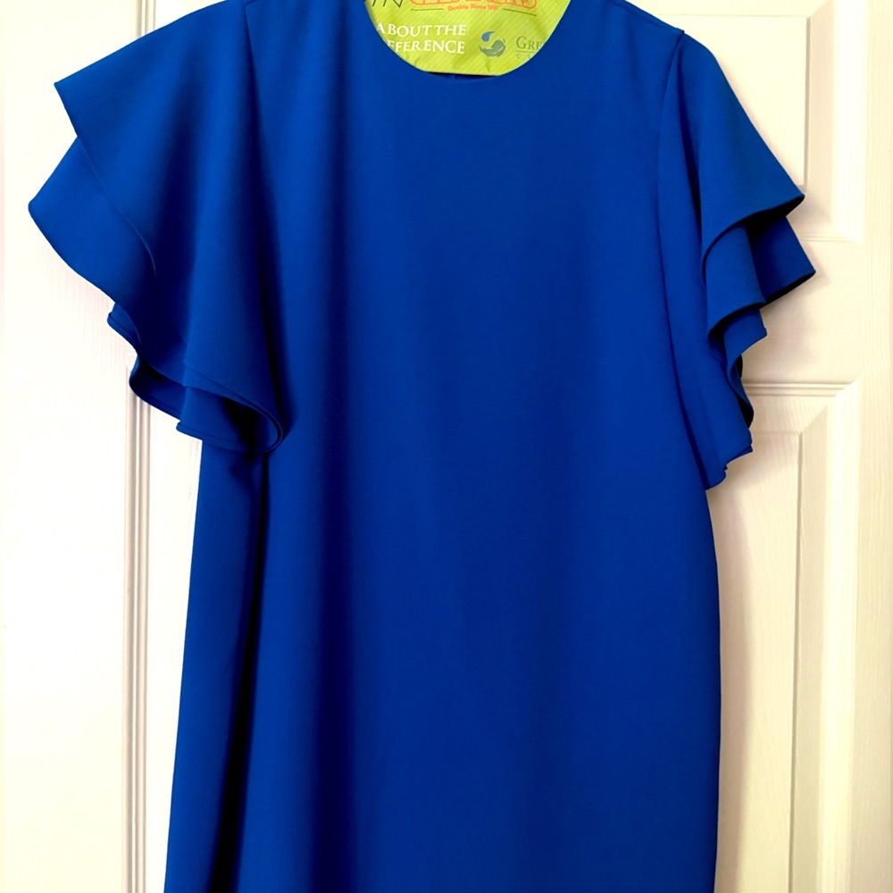 Elegant Blue Ruffle Sleeve Dress